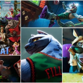 A collage of animated scenes from the movie 'GOAT,' featuring anthropomorphic animals engaged in basketball activities, showcasing dynamic poses and expressions, with a title highlighting the film's theme of dreaming big.