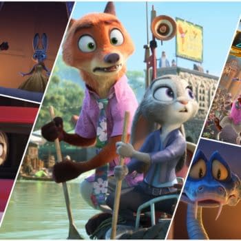 Collage featuring characters from 'Zootopia 2', including a fox and rabbit team, a surprised sloth, and a blue snake, showcasing various scenes from the animated film.