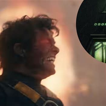 A dramatic scene features a character with intense emotions, set against a fiery background. In the corner, a stylized logo displays the word 'DOOMSDAY' along with the date '12.18.26.'