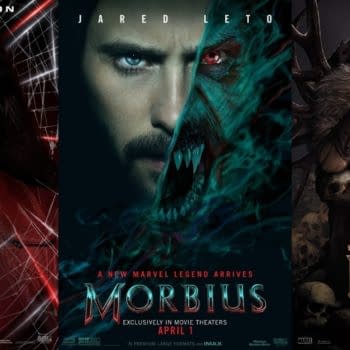 A promotional collage featuring three movie posters: 'Madame Web' with Dakota Johnson, 'Morbius' showcasing Jared Leto, and 'Kraven the Hunter' with a muscular character in a dramatic pose. The designs emphasize the Marvel universe and its characters.