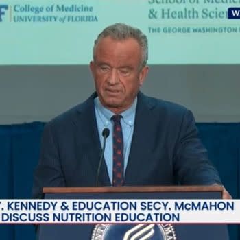 Robert F. Kennedy Jr. stands at a podium during a Washington, DC press conference about nutrition education, with C-SPAN2 graphics on screen.