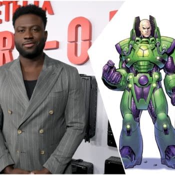 Sinqua Walls stands in front of a Netflix backdrop beside an illustration of Superman and Lex Luthor, suggesting a Man of Tomorrow feature.}
