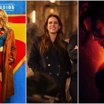 Three-panel Supergirl feature image showing the heroine in costume, a smiling woman in a dark coat, and a dramatic red-lit close-up of Supergirl.