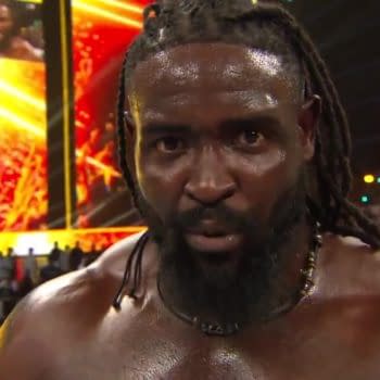 Oba Femi celebrates winning the King of the Ring tournament at WWE Night of Champions