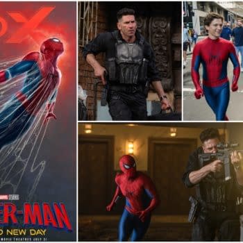 Spider-Man: Brand New Day collage featuring Spider-Man, Frank, and Peter in action scenes and behind-the-scenes moments.