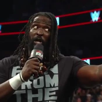 Oba Femi addresses the crowd on WWE Raw