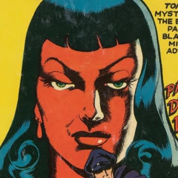 Vintage comic-book cover art for Military Comics #14 features a close-up of Tondeleyo, a mysterious woman with dark hair and a stern expression against a bright yellow background. Partial Blackhawk comic panels appear along the left edge.