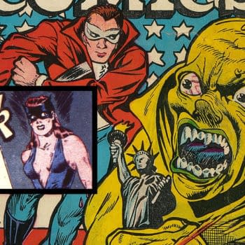 Vintage comic-book cover art featuring the Golden Age Black Cat and other dramatic superhero figures, highlighted in a close-up collage. The title of the post suggests this issue is being discussed as an auction item.