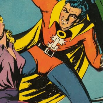Super-Mystery Comics #3 (Ace, 1940) featured image from the cover. Magno frees himself from a giant machine beside a bound woman