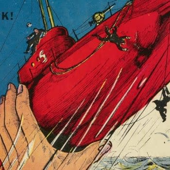 Amazing-Man Comics #6 (Centaur, 1939) featured image from the Bill Everett cover. The Shark attacks an ocean liner at sea