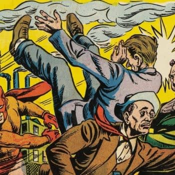 Cat-Man Comics #4 (Helnit, 1941) featured image from the Charles Quinlan cover. Cat-Man breaks up an industrial sabotage operation