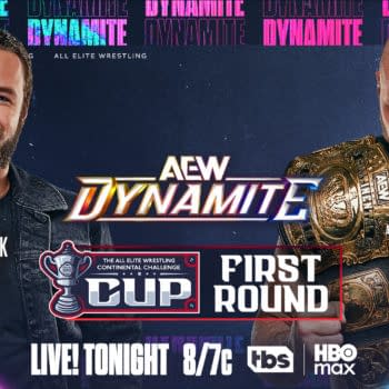 AEW Dynamite graphic for an AEW Continental Challenge Cup first round match featuring Jungle Jack Perry vs. AEW Continental Champion Jon Moxley.