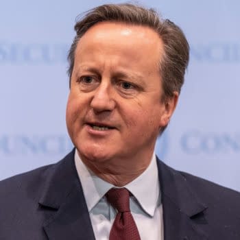 Lord David Cameron speaks at a United Nations Security Council stakeout in New York about peace and security in Ukraine.