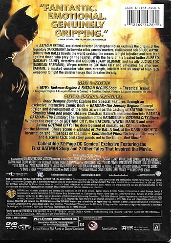 Batman Begins DVD Comic Boxset Back Cover The Dark Knight