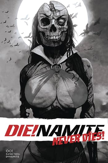 Cover image for DIE!NAMITE NEVER DIES #1 CVR I 25 COPY INCV SUYDAM B&W