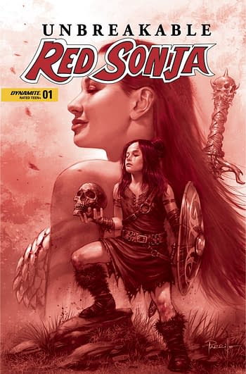 Cover image for UNBREAKABLE RED SONJA #1 CVR H 10 COPY INCV PARRILLO TINT