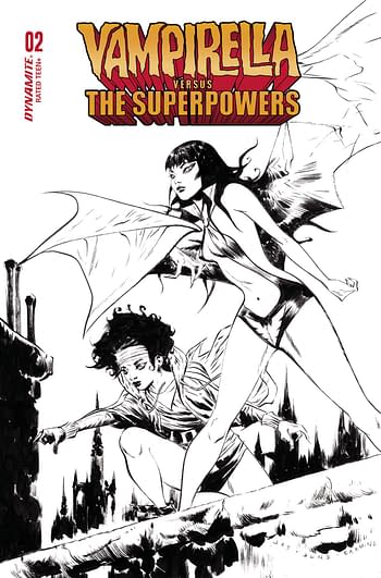 Cover image for VAMPIRELLA VS SUPERPOWERS #2 CVR G 10 COPY INCV LEE LINE ART
