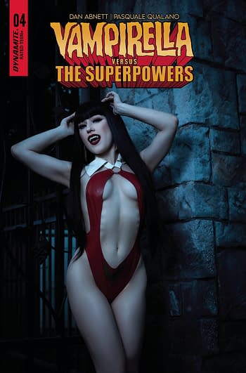 Cover image for VAMPIRELLA VS SUPERPOWERS #4 CVR F COSPLAY