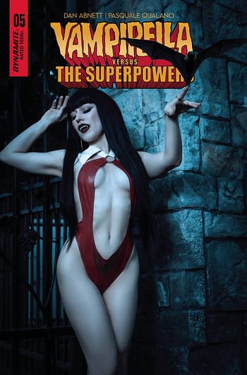 Cover image for VAMPIRELLA VS SUPERPOWERS #5 CVR F COSPLAY