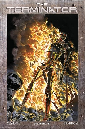 Cover image for TERMINATOR #1 ROSS BURNING EARTH ICON METAL CVR DE EXC VAR (