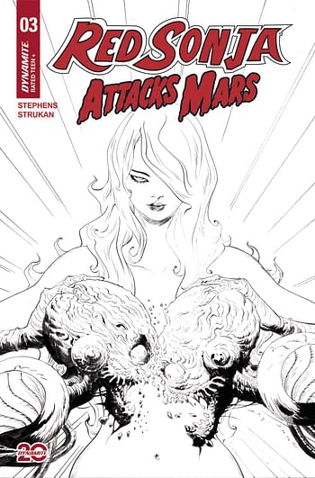 Cover image for RED SONJA ATTACKS MARS #3 CVR E 10 COPY INCV LEE LINE ART