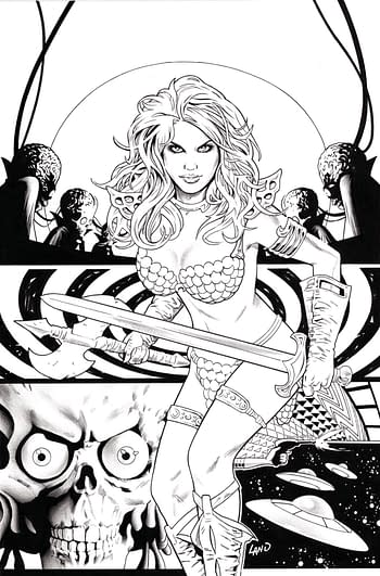 Cover image for RED SONJA ATTACKS MARS #3 CVR F 10 COPY INCV LAND LINE ART V