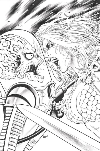 Cover image for RED SONJA ATTACKS MARS #4 CVR F 10 COPY INCV LAND LINE ART V