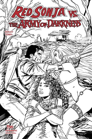Cover image for RED SONJA VS AOD #5 CVR G 10 COPY INCV SEELEY LINE ART