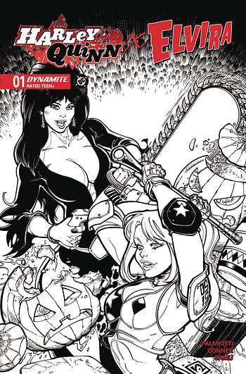 Cover image for HARLEY QUINN X ELVIRA #1 CVR O 10 COPY INCV HARDIN LINE ART