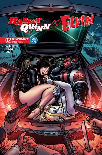 Cover image for HARLEY QUINN X ELVIRA #2 CVR B CHAD HARDIN