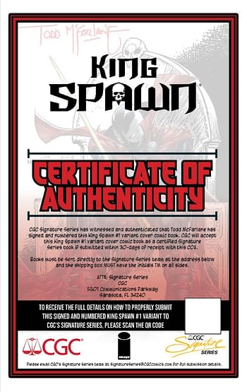 Todd, Image and CGC Offer Slabbed Signed 1:250 King Spawn #1 Variants