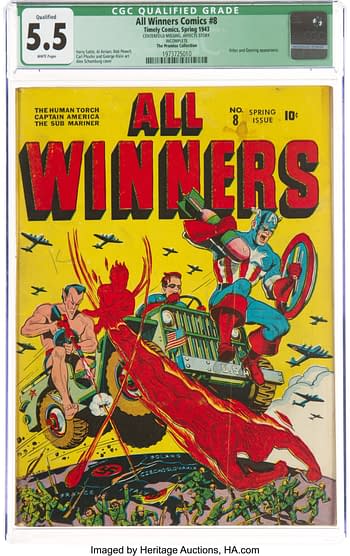 All Winners Comics #8 The Promise Collection Pedigree (Timely, 1943) CGC Qualified FN- 5.5 White pages.