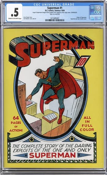 Superman #1: A comic book cover featuring Superman, illustrated in classic style. Superman is depicted in mid-air over a cityscape, wearing his iconic suit and cape, with bold colors and lettering highlighting the title.
