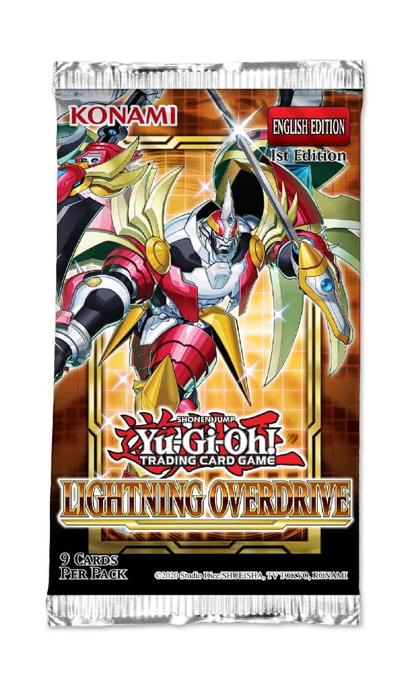 A look at the pack art for the Yu-Gi-Oh! TCG booster set, Lightning Overdrive. Courtesy of Konami.