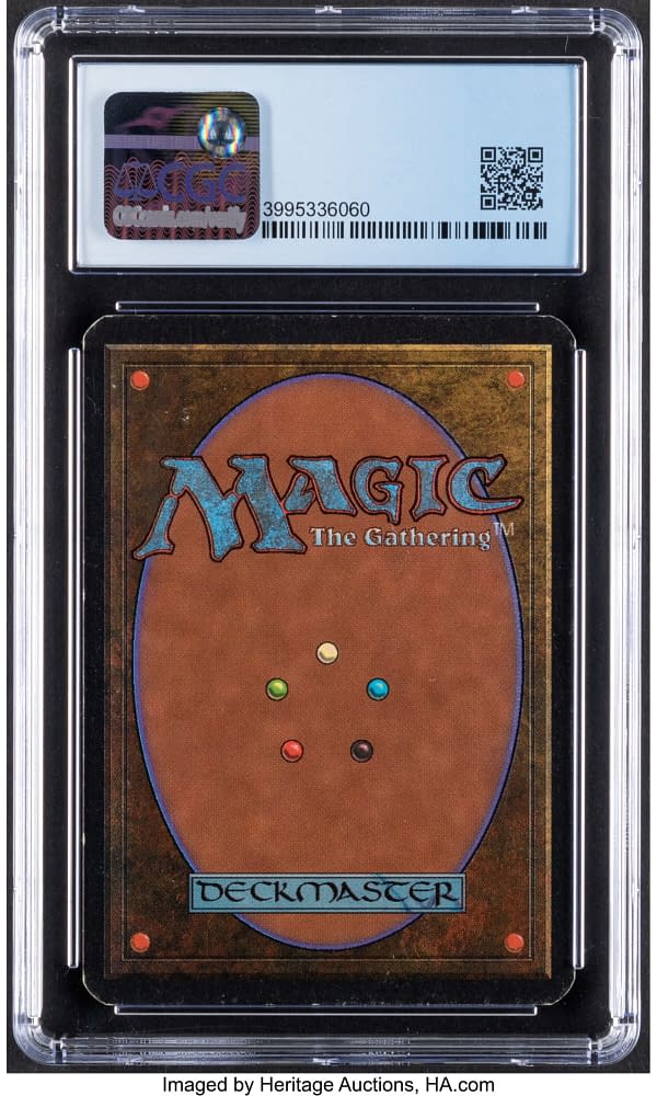 The back face of the graded copy of Fireball, a card from Limited Edition Alpha, the first set for Magic: The Gathering. Currently available at auction on Heritage Auctions' website.