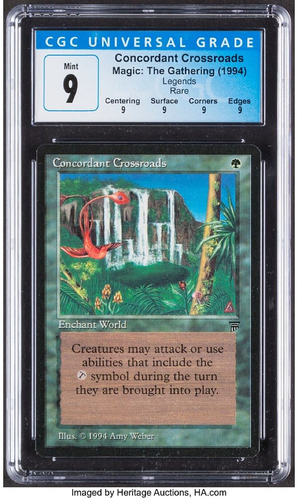 The front face of Concordant Crossroads, a card from Legends, an early expansion for Magic: The Gathering. Currently available at auction on Heritage Auctions' website.