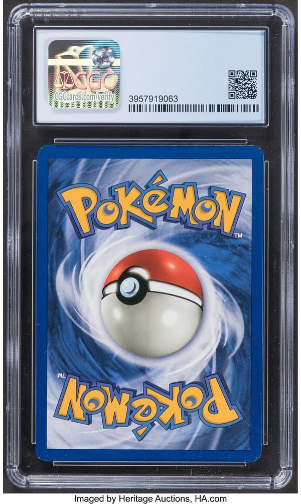 The back face of the no-set-symbol misprinted copy of Jolteon from the Jungle expansion of the Pokémon TCG. Currently available at auction on Heritage Auctions' website.