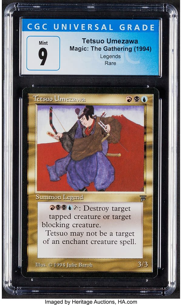 The front face of the graded English copy of Tetsuo Umezawa, a card from Legends, a set for Magic: The Gathering. Currently available at auction on Heritage Auctions' website.