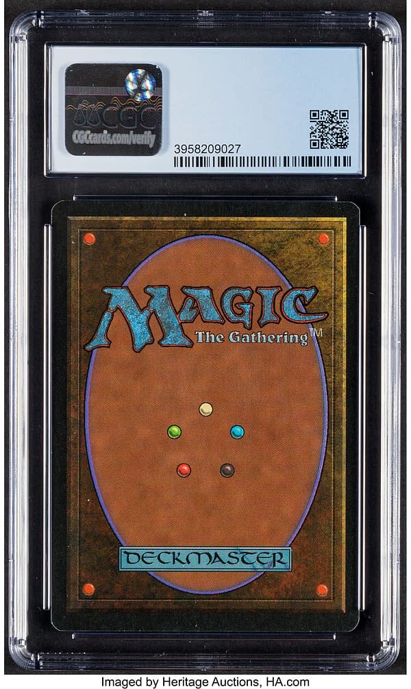 The back face of the graded English copy of Tetsuo Umezawa, a card from Legends, a set for Magic: The Gathering. Currently available at auction on Heritage Auctions' website.