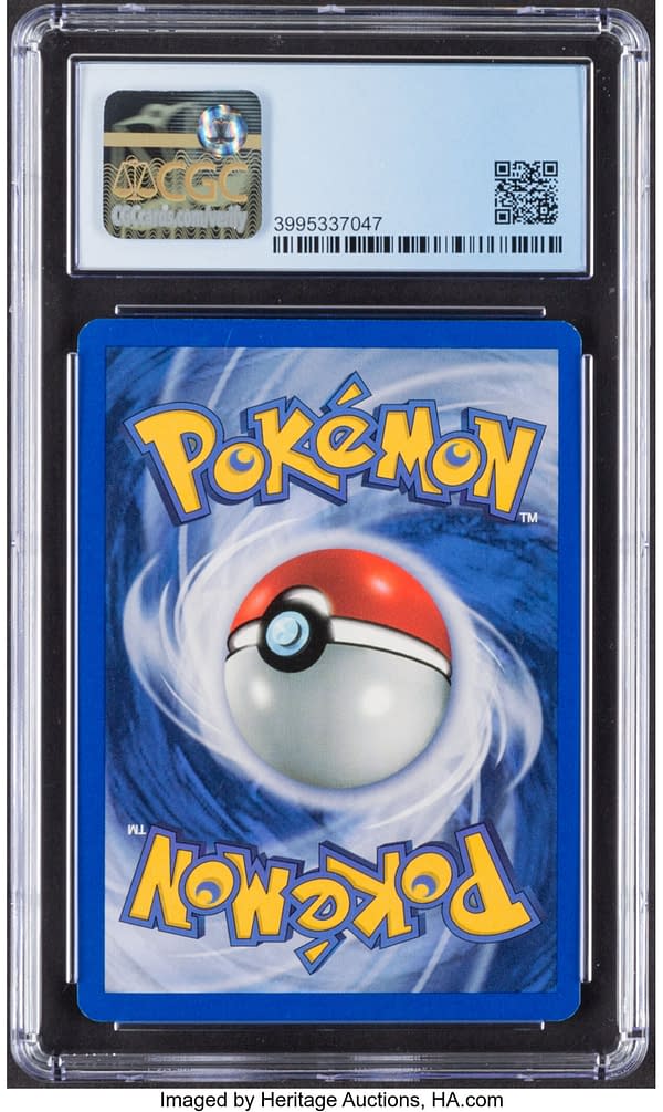 The back face of the graded copy of Rocket's Mewtwo, a card from Gym Challenge, a set for the Pokémon TCG. Currently available at auction on Heritage Auctions' website.