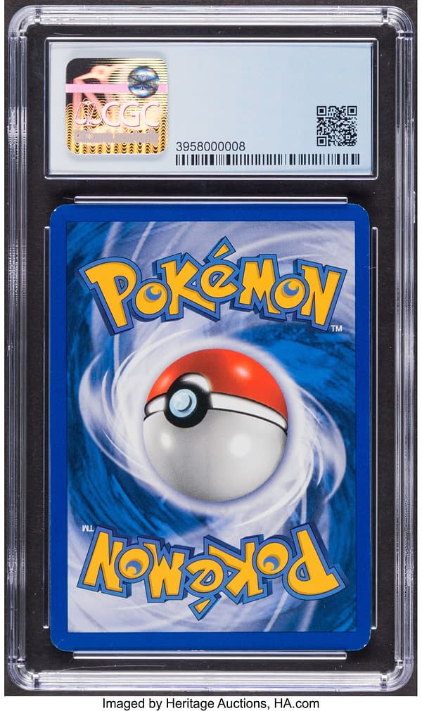 The back face of the graded copy of Dark Charizard from the Rocket expansion of the Pokémon TCG. Currently available at auction on Heritage Auctions' website.