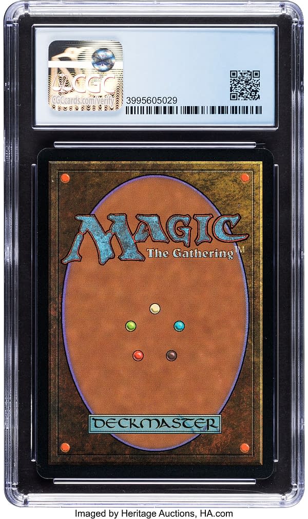 The back face of the graded copy of Mox Diamond, a card from Stronghold, an older expansion set for Magic: The Gathering. Currently available at auction on Heritage Auctions' website.