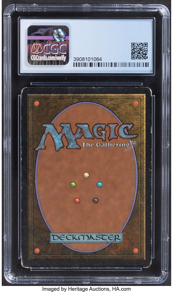 The back face of Word of Command, a powerful and valuable sorcery card from the Unlimited Edition set of Magic: The Gathering. Currently available at auction on Heritage Auctions' website.