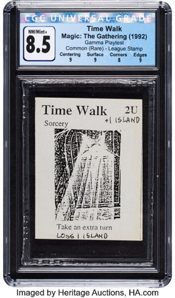 The front face of the Gamma playtest Time Walk from before even the first official days of Magic: The Gathering. Currently available at Heritage Auctions.