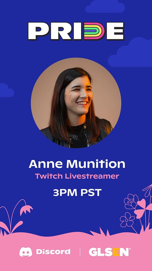 Catch Anne chatting about what Pride means to her today at 3pm, courtesy of Discord.