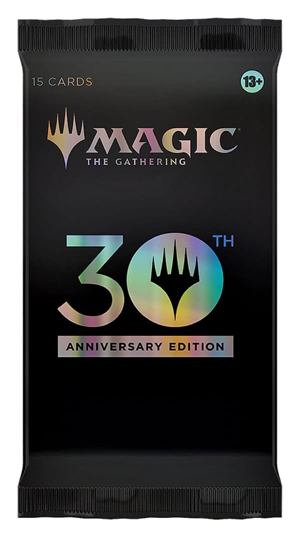 The packaging for the booster packs from the 30th Anniversary Edition product for Magic: The Gathering.