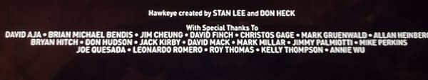 The Comic Book Creator Credits In Hawkeye Episodes One And Two