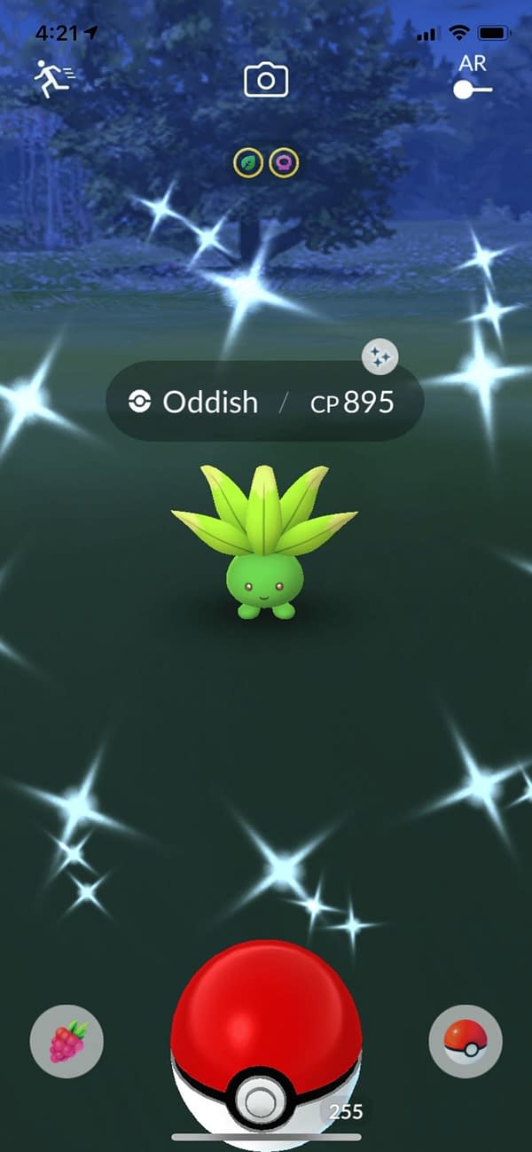 Shiny Oddish in Pokémon GO. Credit: Theo Dwyer's Pokémon account.