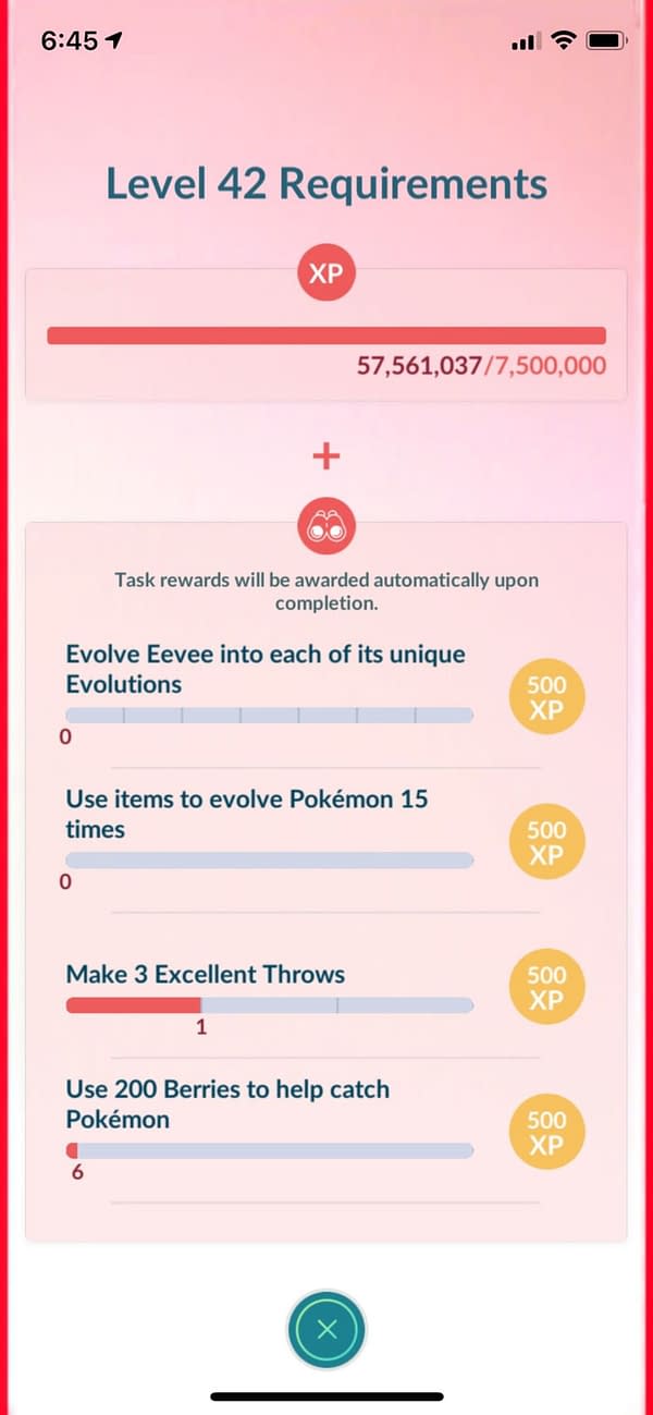 Level 42 requirements in Pokémon GO. Credit: Niantic