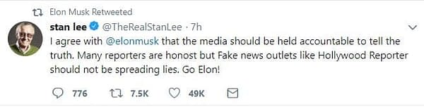 Stan Lee Seen to Support Elon Musk's Pravda on Twitter